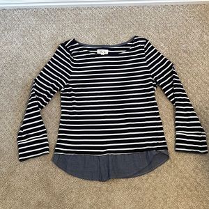 Stripped shirt with denim detail